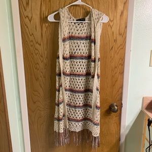 Knitted cover up sleeveless with tassels & hood